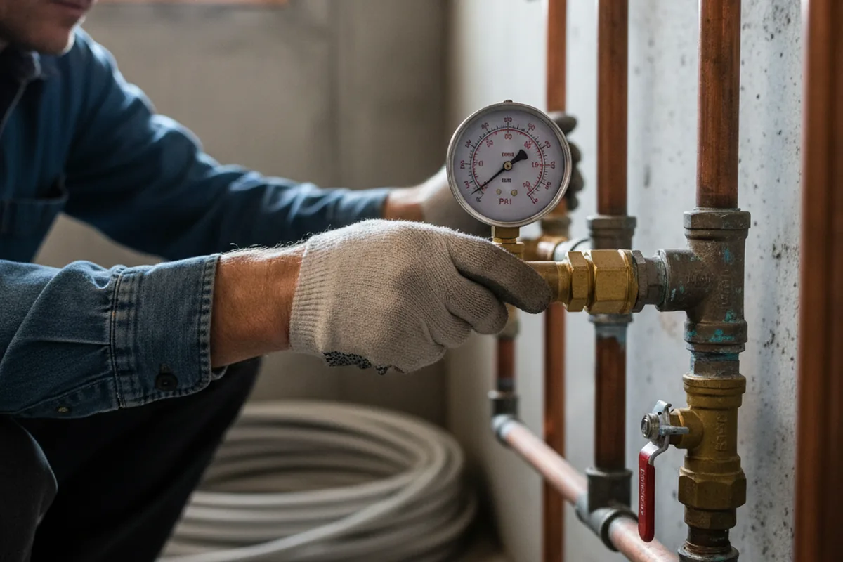 Pressure testing a repaired line during Water Line Repair in Pilgrim